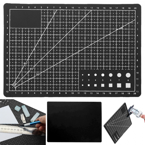 Placa pentru taiere precisa, modelare, cu auto-vindecare A5, 15 x 22 cm, scara clar vizibila, negru [4]