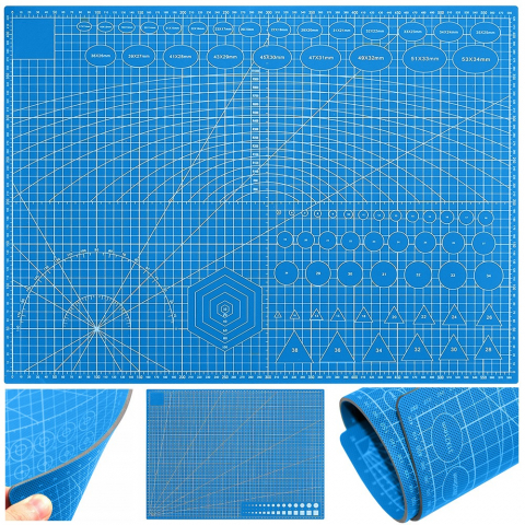 Placa pentru taiere precisa, modelare, fata-verso, cu auto-vindecare A2, 45 x 60 cm, scara clar vizibila, albastru [7]