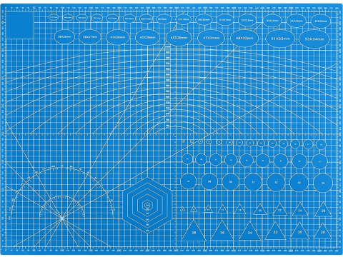 Placa pentru taiere precisa, modelare, fata-verso, cu auto-vindecare A2, 45 x 60 cm, scara clar vizibila, albastru [0]