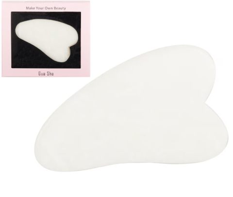 Placuta de Masaj Facial Gua Sha, Piatra Naturala Alba, 7x4.5 cm, Efect de Lifting si Luminozitate