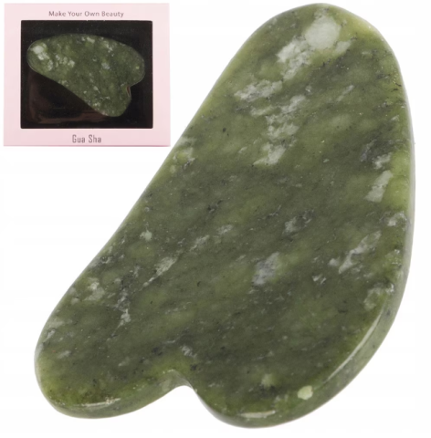 Placuta Masaj Gua Sha din Jad Natural, Verde, 7x4.5 cm, Instrument Anti-Imbatranire pentru Fata si Corp