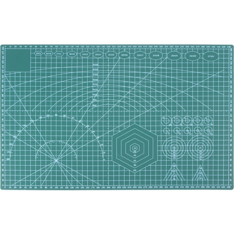 Mercerie - Plansa autovindecabila pentru taiat format A3, fata-verso, grosime 3 mm, scara clara pentru croitorie, crafting, modelism si proiecte DIY, 30x45 cm, verde