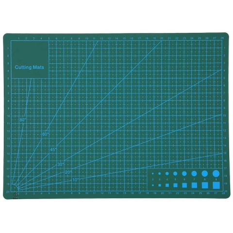 Mercerie - Planseta de taiat A4, fata-verso, autovindecare, grosime 3 mm, cu marcaje centimetrice si unghiuri, ideala pentru crafting, croitorie si proiecte DIY, verde, 22 x 30 cm