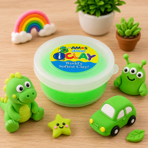 Plastilina elastica pentru modelare, culoare neon intensa, uscare fara crapare, 18 g, verde neon [3]