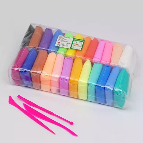 Plastilina magica pentru copii, textura fina si elastica, usor de modelat, 24 culori, 24 pungute a 15 g, set cu ustensile incluse, creativitate si joaca educativa [2]