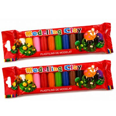 Plastilina multicolor 10 culori/set, 2 seturi, 400 g total, pentru copii, non-toxica, usor de modelat, culori vii, activitati artistice, gradinita, scoala si hobby [2]