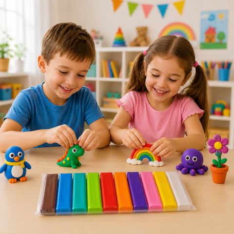 Plastilina multicolor 200 g, set 10 batoane pentru modelaj, non-toxica, activitati creative, lucru manual, scoala si gradinita [1]