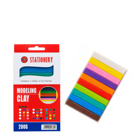 Plastilina multicolor 200 g, set 10 batoane pentru modelaj, non-toxica, activitati creative, lucru manual, scoala si gradinita