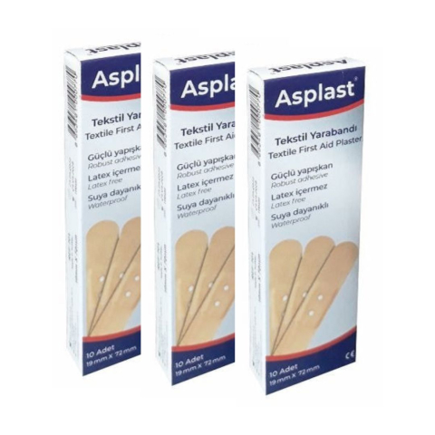 Plasture textil de prim ajutor, protectie pentru leziuni minore, 3 pachete de 10 bucati, 19 x 72 mm