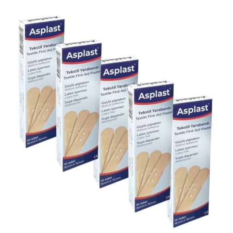 Plasture textil de prim ajutor, protectie pentru leziuni minore, 5 pachete de 10 bucati, 19 x 72 mm