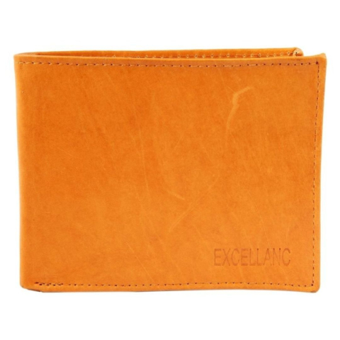 CADOURI - Portofel barbati, portocaliu 12 x 9 x 2 cm din piele naturala de vita, pliabil, 6 sloturi carduri, compartimente pentru bancnote, monede si fermoar