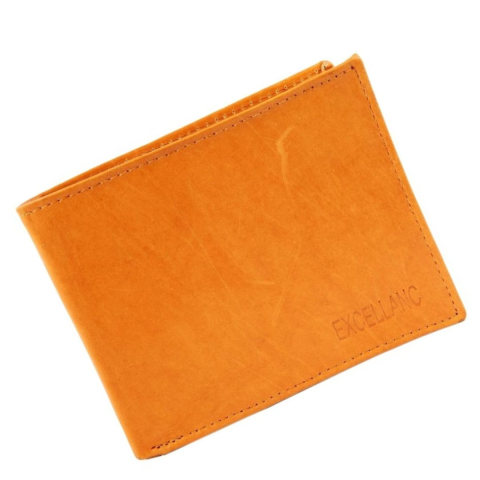 Portofel barbati, portocaliu 12 x 9 x 2 cm din piele naturala de vita, pliabil, 6 sloturi carduri, compartimente pentru bancnote, monede si fermoar [1]