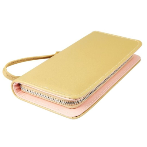 CADOURI - Portofel dama galben 21 x 11 x 2 cm din imitatie de piele, model incapator cu 12 sloturi carduri, 3 spatii bancnote, compartiment monede si fermoar
