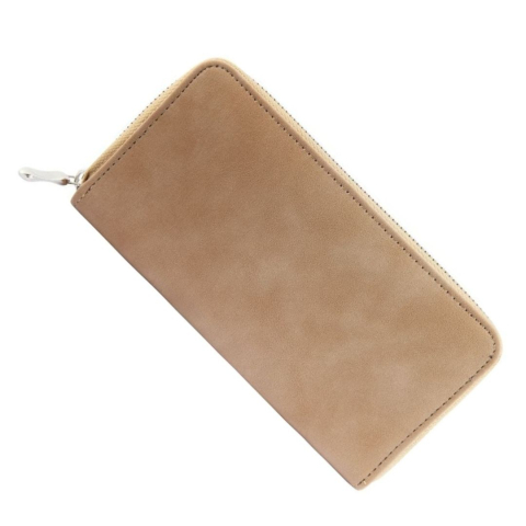 CADOURI - Portofel dama kaki 19 x 10 cm din imitatie de piele, model elegant cu fermoar, 8 sloturi carduri, 3 compartimente bancnote si buzunar monede