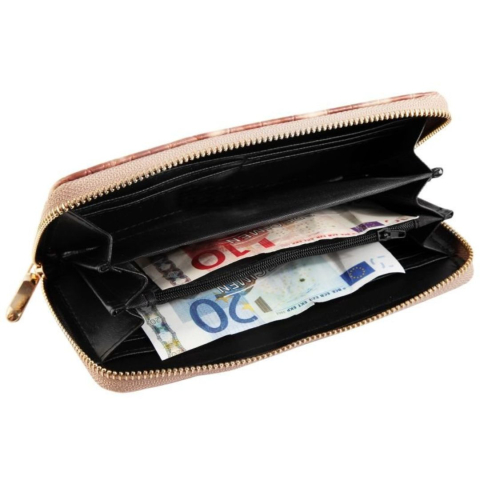 Portofel dama, multicolor 20 x 10 x 2 cm din imitatie de piele, 8 sloturi pentru carduri, 5 spatii pentru bancnote, compartiment monede, fermoar [2]