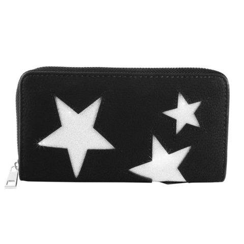 CADOURI - Portofel dama negru 19 x 10 cm din imitatie de piele, model orizontal cu fermoar, 8 sloturi carduri, 5 compartimente bancnote si buzunar monede