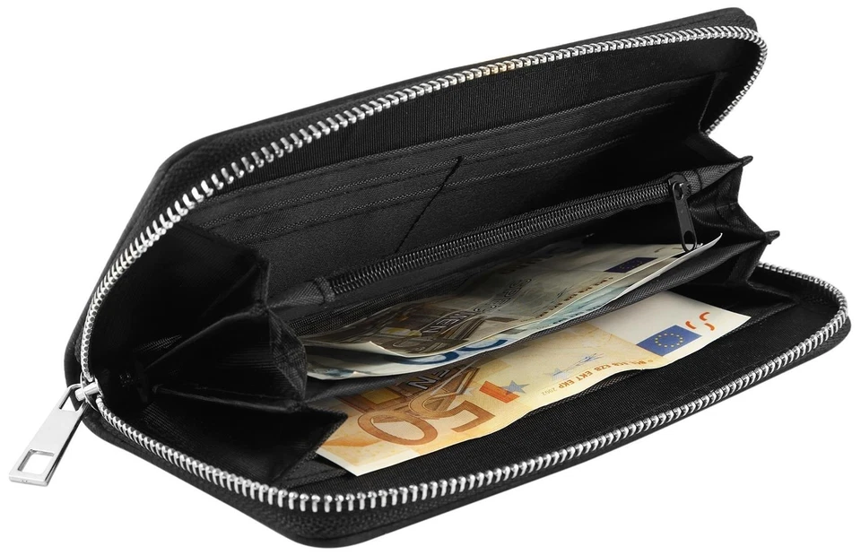 Portofel dama negru 19 x 10 cm, model cu stele argintii, inchidere cu fermoar [5]