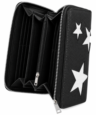Portofel dama negru 19 x 10 cm, model cu stele argintii, inchidere cu fermoar [2]