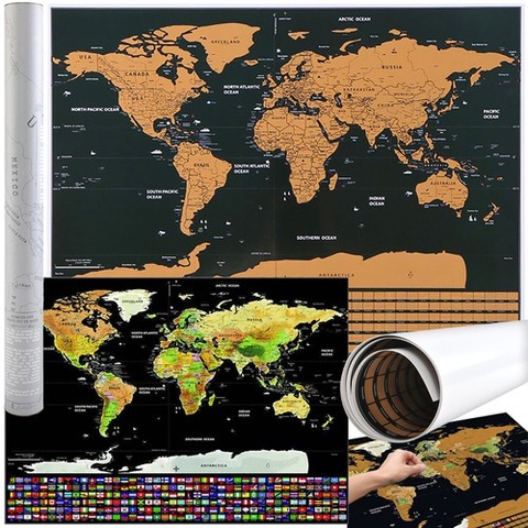 Poster educational razuibil cu harta globului si steagurile lumii, editie pentru calatorii si explorare, 82 x 59 cm [9]
