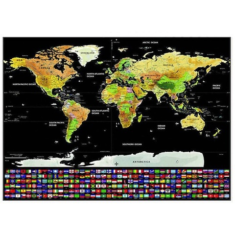 Poster educational razuibil cu harta globului si steagurile lumii, editie pentru calatorii si explorare, 82 x 59 cm [1]
