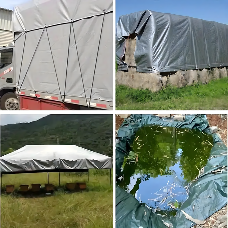 Prelata argintie 4 x 5 m, 60 g/mp, impermeabila, cu protectie UV si ocheti metalici [4]
