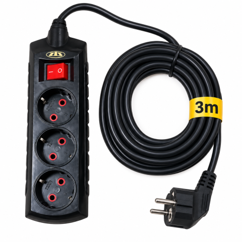 Prelungitor cu 3 prize, cablu 3 m, intrerupator on/off, negru [4]