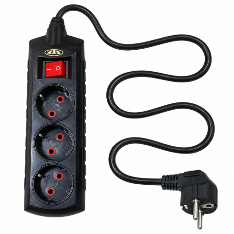 Prelungitor cu 3 prize, cablu 3 m, intrerupator on/off, negru [1]