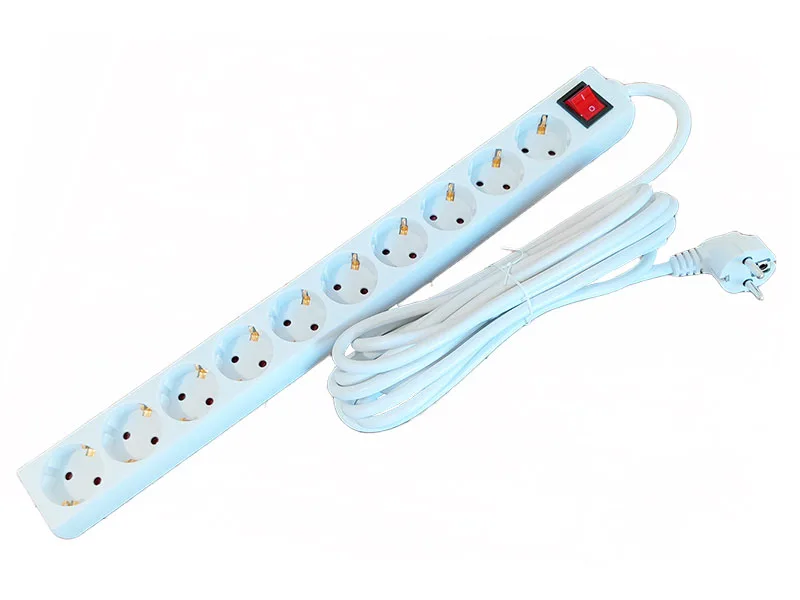 ELECTRONICE - Prelungitor electric, alb 10 m, 10 prize Schuko, cablu 3 x 2.5 mm², 250V, 16A, multipriza cu impamantare si intrerupator pentru casa, birou si atelier