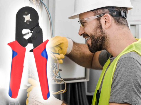 Presa de sertizare pentru papuci electrici, 0.25-10 mm², cleste profesional cu mecanism clichet, manere ergonomice rosu-albastru [3]