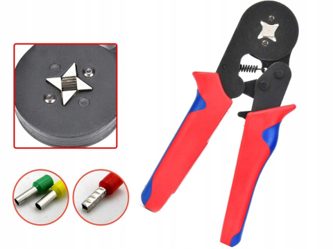 Presa de sertizare pentru papuci electrici, 0.25-10 mm², cleste profesional cu mecanism clichet, manere ergonomice rosu-albastru [6]