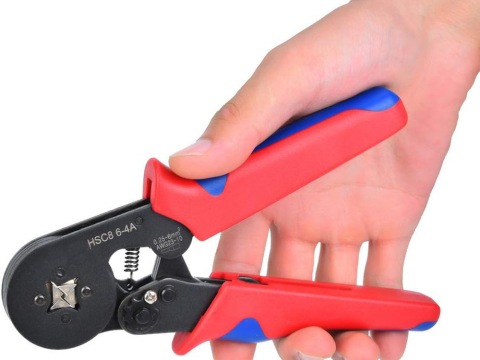 Presa de sertizare pentru papuci electrici, 0.25-10 mm², cleste profesional cu mecanism clichet, manere ergonomice rosu-albastru [1]