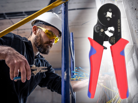 Presa de sertizare pentru papuci electrici, 0.25-10 mm², cleste profesional cu mecanism clichet, manere ergonomice rosu-albastru [7]