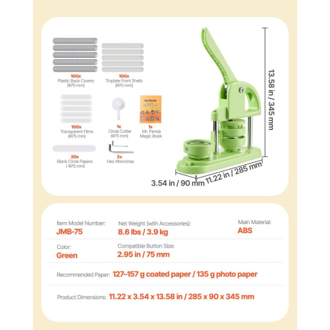 Presa insigne Dodaco 75 mm, set complet 100 piese, maner ergonomic, cutter circular, verde [6]