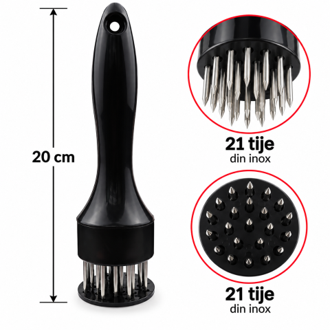 Presa pentru fragezit carne neagra, 20 cm, 21 tije de perforare din inox [1]