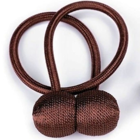 Prindere magnetica ciocolatiu pentru perdele si draperii, 44 x 3 cm, snur decorativ impletit din poliester, magnet rezistent, accesoriu pentru ferestre, reutilizabila, 1 buc [1]