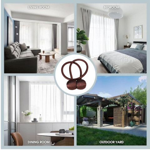 Prindere magnetica ciocolatiu pentru perdele si draperii, 44 x 3 cm, snur decorativ impletit din poliester, magnet rezistent, accesoriu pentru ferestre, reutilizabila, 1 buc [5]