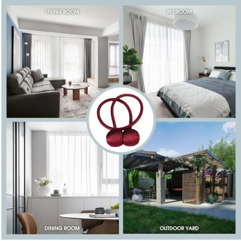 Prindere magnetica pentru perdele si draperii, snur decorativ impletit, 44 cm, rosu bordo [2]