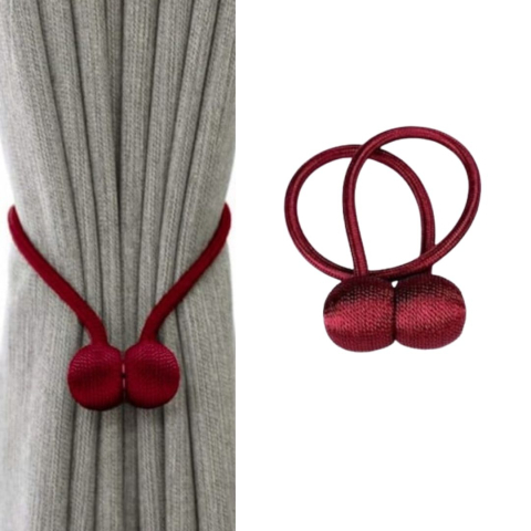 Prindere magnetica pentru perdele si draperii, snur decorativ impletit, 44 cm, rosu bordo [3]