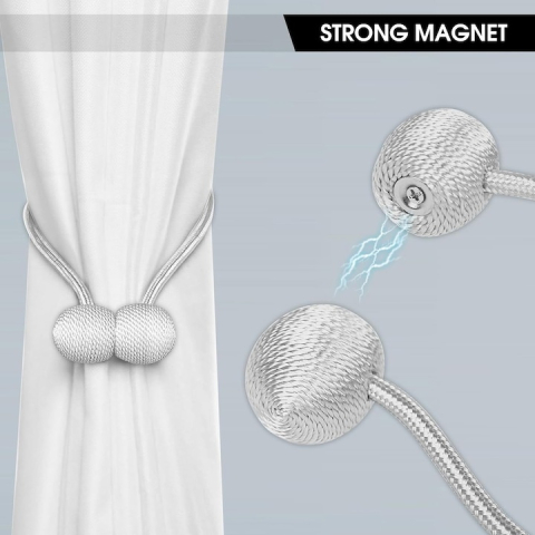 Prindere magnetica pentru perdele si draperii, snur textil impletit, 44 cm, argintiu metalizat [7]