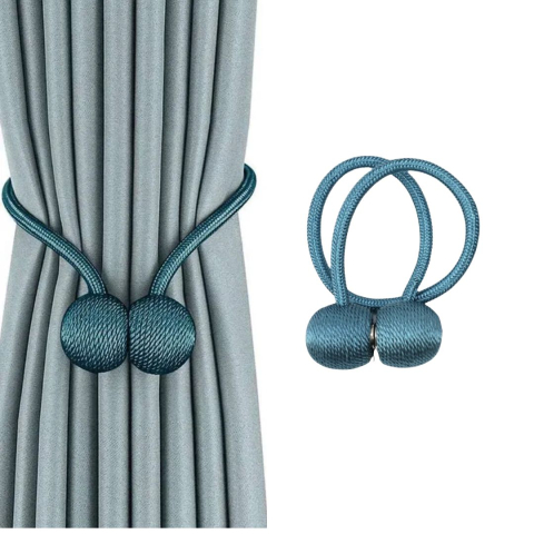 Prindere magnetica verde petrol pentru perdele si draperii, 44 x 3 cm, snur textil impletit din poliester, magnet puternic, reutilizabila, accesoriu decorativ, 1 buc [3]