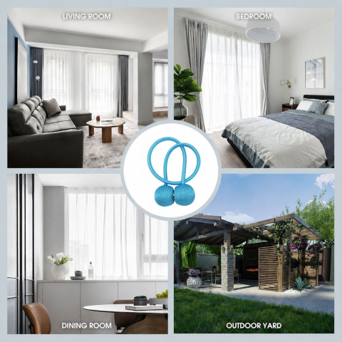 Prindere pentru perdele bleu satinat, 44 x 3 cm, magnet decorativ cu snur din poliester, sistem magnetic rezistent, reutilizabila, pentru perdele si draperii, 1 buc [6]