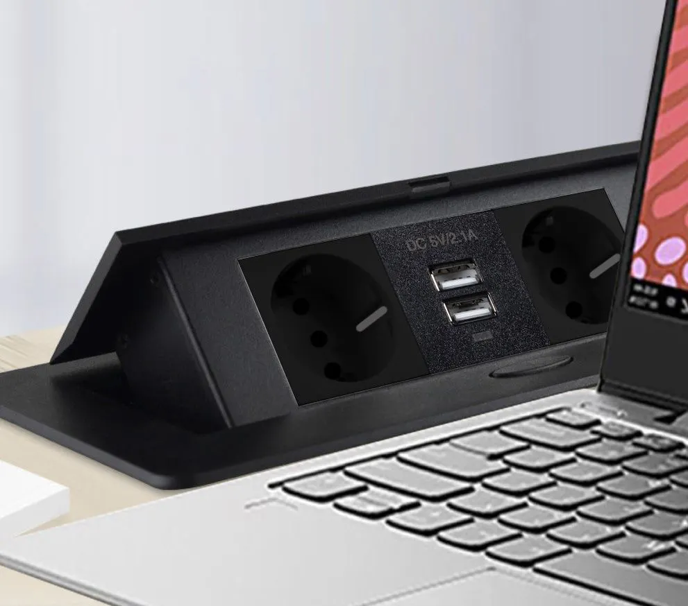 Priza incorporabila neagra 28,5 x 16,5 x 8 cm, 2 prize Schuko si 2 porturi USB [6]