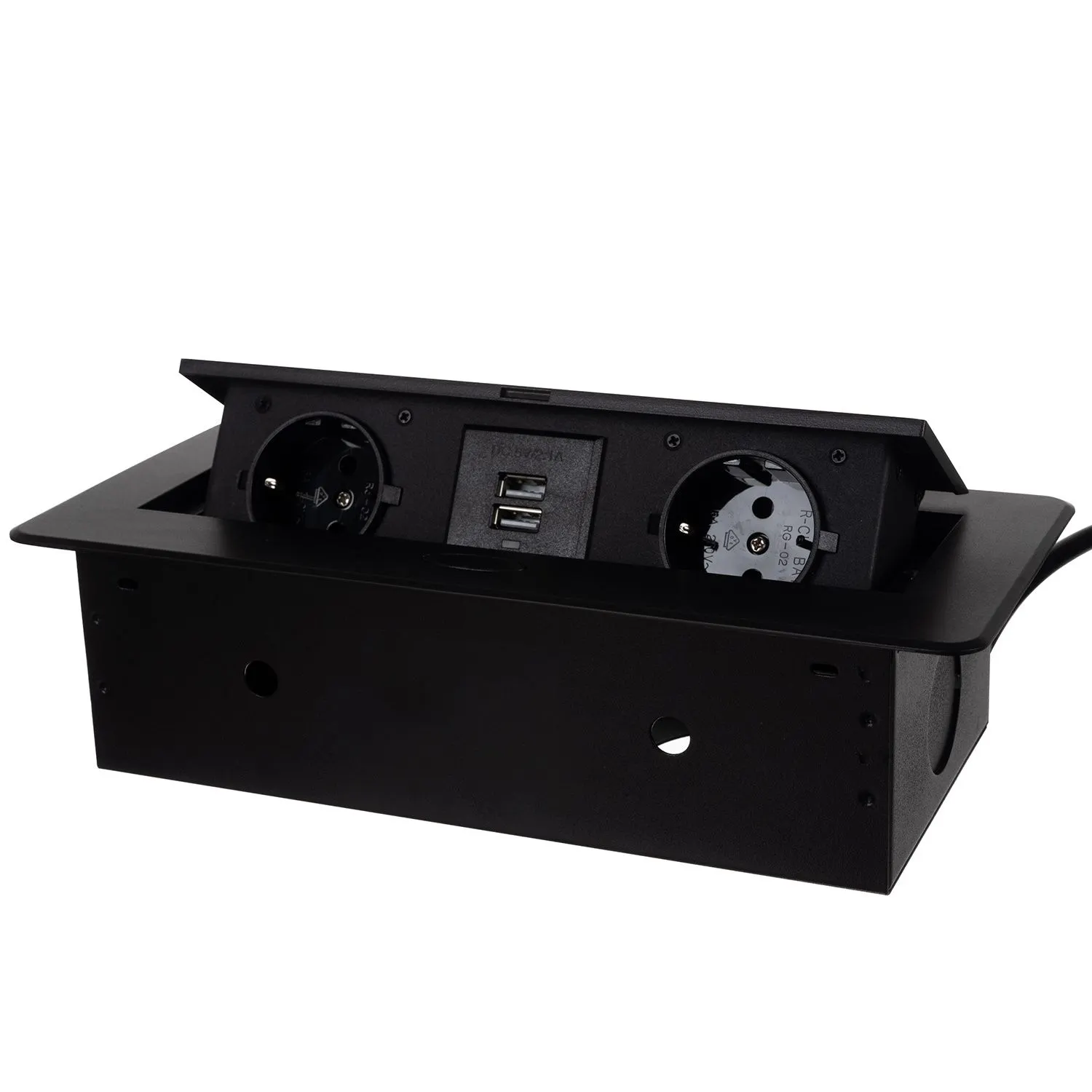 Priza incorporabila neagra 28,5 x 16,5 x 8 cm, 2 prize Schuko si 2 porturi USB [4]