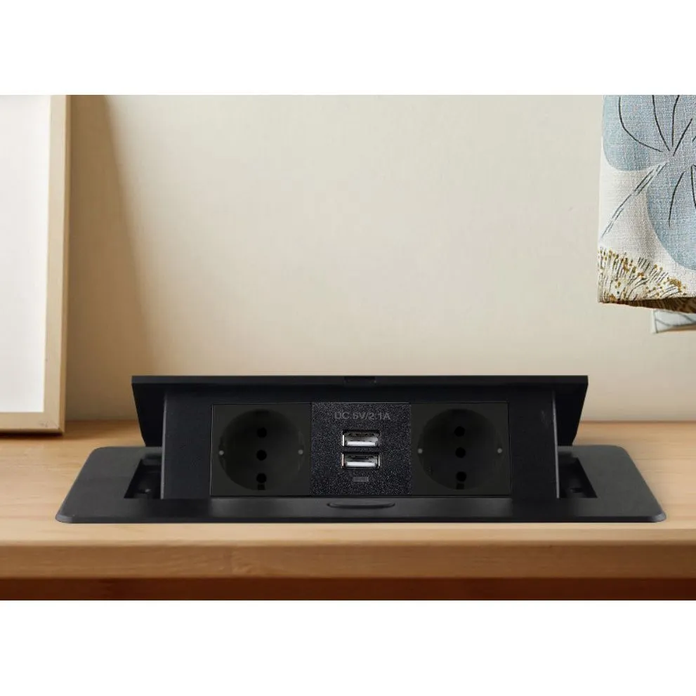Priza incorporabila neagra 28,5 x 16,5 x 8 cm, 2 prize Schuko si 2 porturi USB [7]