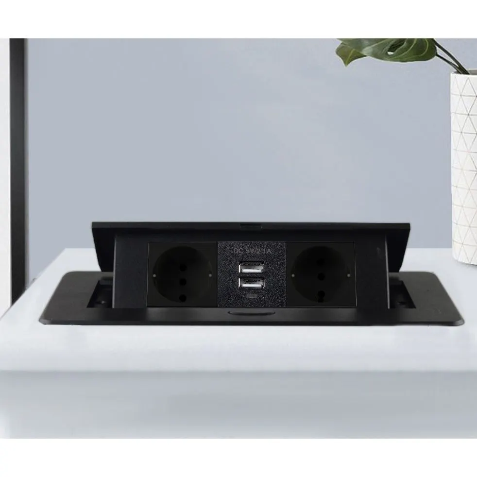 Priza incorporabila neagra 28,5 x 16,5 x 8 cm, 2 prize Schuko si 2 porturi USB [5]