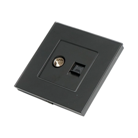 ELECTRONICE - Priza neagra 86 x 86 mm TV + internet RJ45 CAT5e cu rama din sticla
