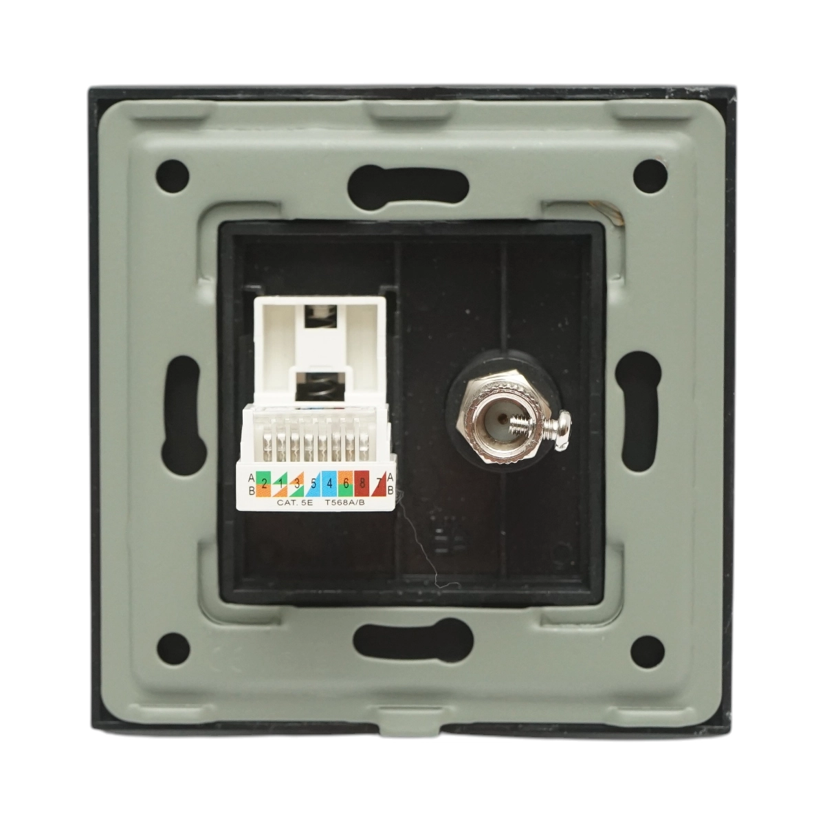 Priza neagra 86 x 86 mm TV + internet RJ45 CAT5e cu rama din sticla [2]