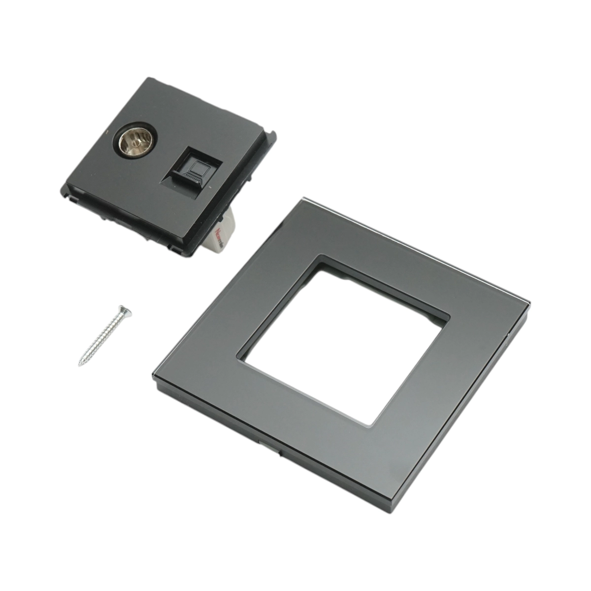 Priza neagra 86 x 86 mm TV + internet RJ45 CAT5e cu rama din sticla [1]