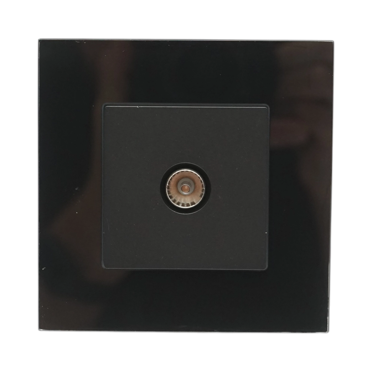 Priza TV neagra 86 x 86 mm cu rama din sticla, conector antena coaxial si montaj incastrat pentru perete [5]