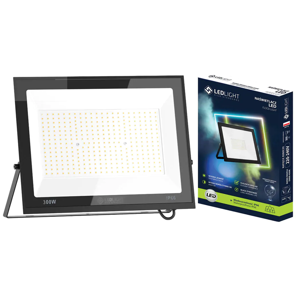 ELECTRONICE - Proiector LED negru 355 x 260 x 35 mm, 300W, 27000 lm, lumina alba rece 6500K, IP66